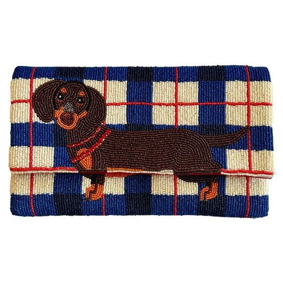 Lily Posh Handbags - Lily Posh Dachshund Crossbody Clutch Bag, Dog Plaid Beaded Bag